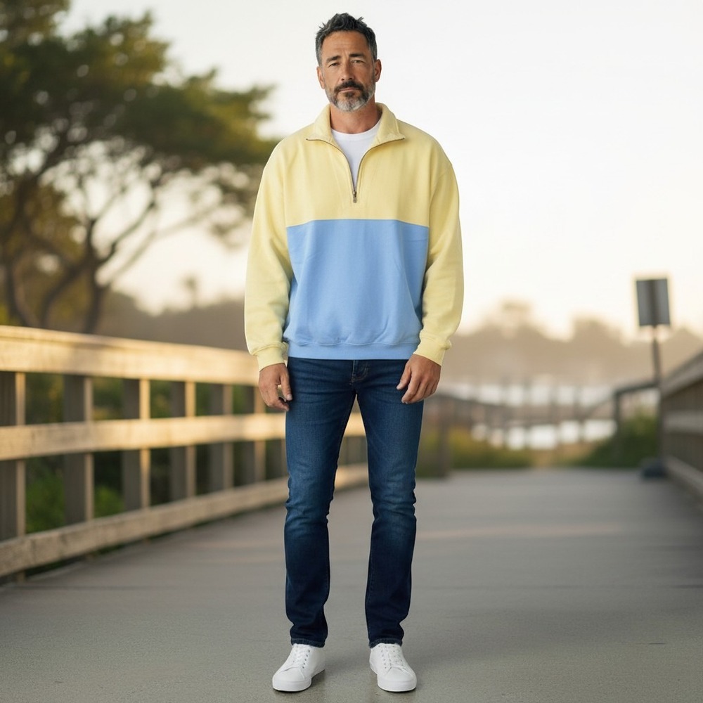 Original Island Sport Quarter Zip Pullover Large Yellow Blue Colorblock Exc